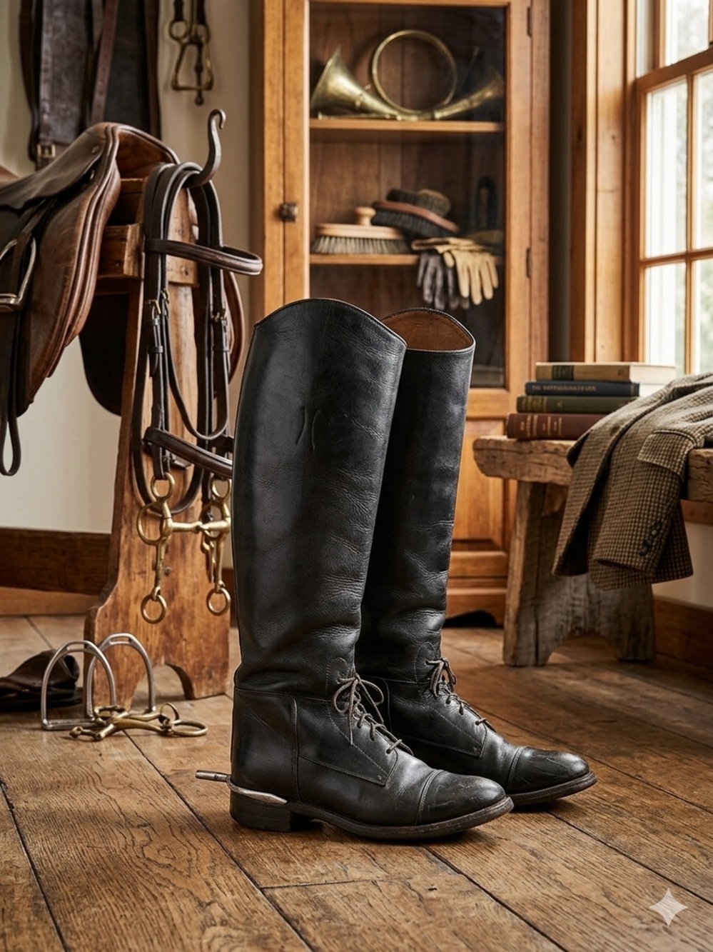 Frye Black Lace-Up Riding Equestrian Boots- with spurs that are removable